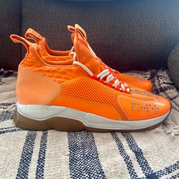 VERSACE MENS NEON ORANGE CHAIN REACTION SNEAKERS - Size 46 - $995 - Picture 4 of 14